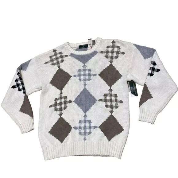EMBASSY ROW Chunky Sweater Men XL Cream Brown Knit Robinsons May New Vintage XL